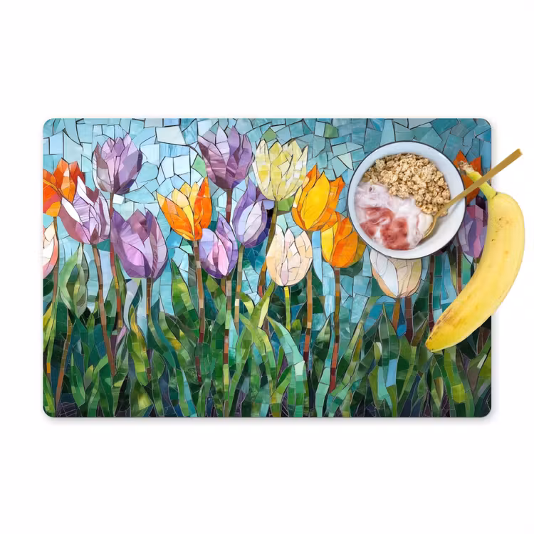 Placemat - 6 stuks - Mozaïek - Veld - Tulpen - Kleurrijk — 1