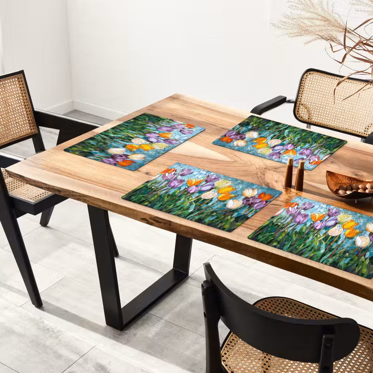 Placemat - 6 stuks - Mozaïek - Veld - Tulpen - Kleurrijk — 5