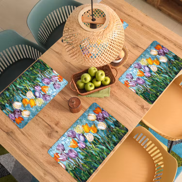 Placemat - 6 stuks - Mozaïek - Veld - Tulpen - Kleurrijk — 6