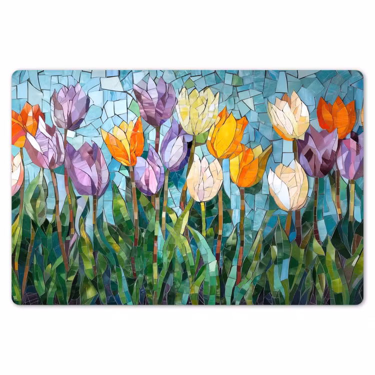 Placemat - 6 stuks - Mozaïek - Veld - Tulpen - Kleurrijk — 7