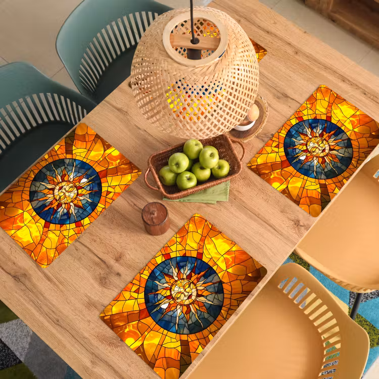 Placemat - 6 stuks - Mozaïek - Zon - Geel - Cirkel — 6