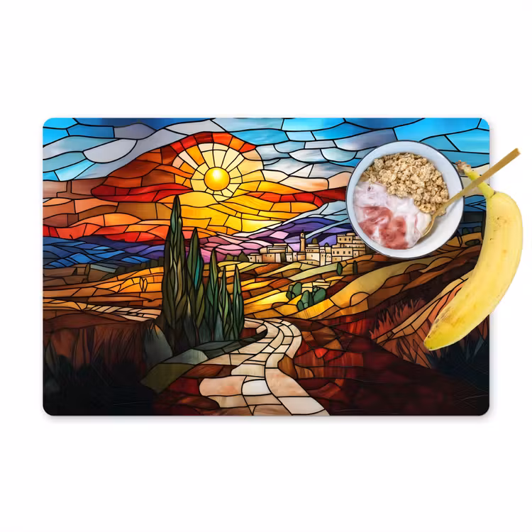 Placemat - 6 stuks - Mozaïek - Zon - Landschap - Dorp — 1