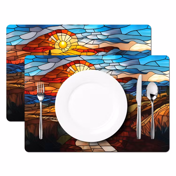 Placemat - 6 stuks - Mozaïek - Zon - Landschap - Dorp — 2
