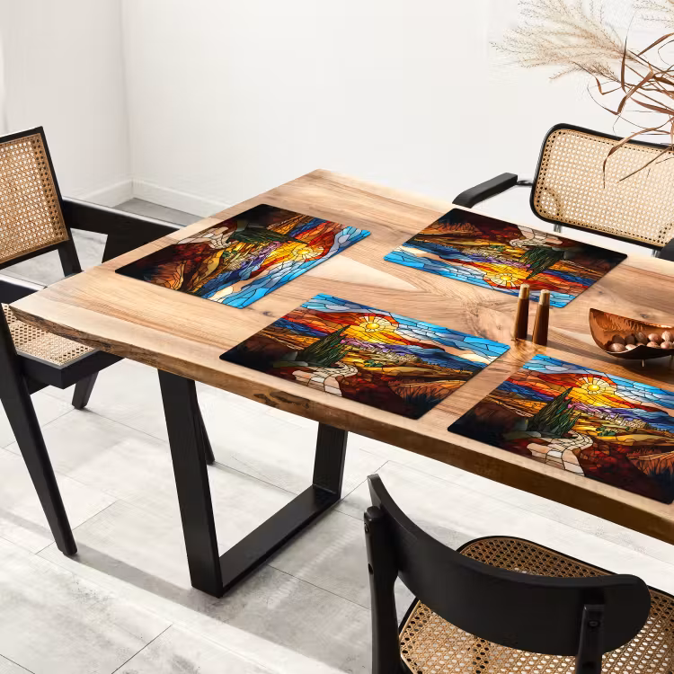Placemat - 6 stuks - Mozaïek - Zon - Landschap - Dorp — 5