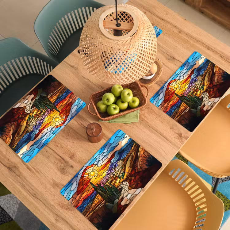 Placemat - 6 stuks - Mozaïek - Zon - Landschap - Dorp — 6