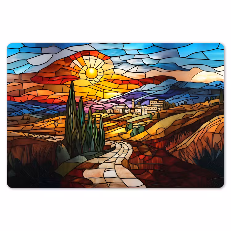 Placemat - 6 stuks - Mozaïek - Zon - Landschap - Dorp — 7