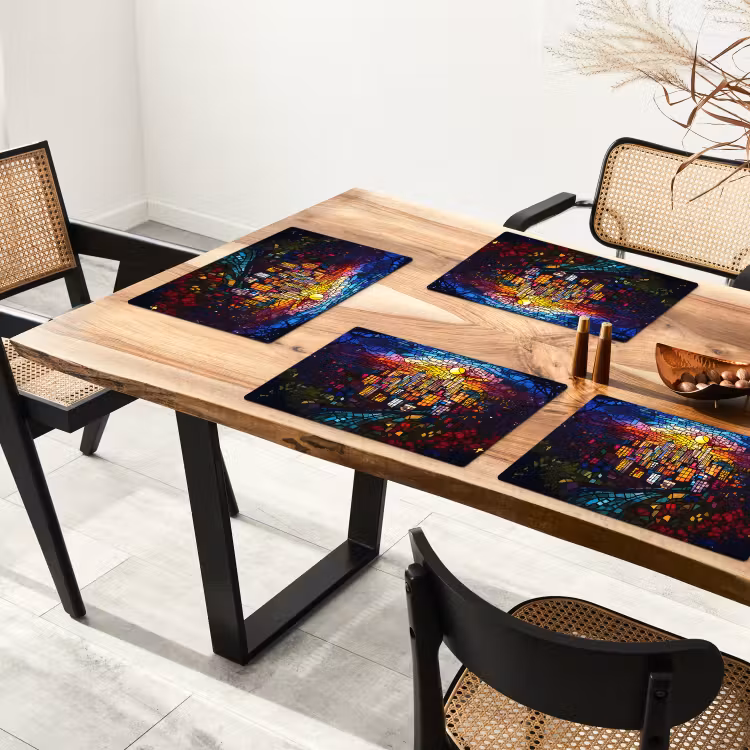 Placemat - 6 stuks - Stad - Maan - Mozaïek - Kleurrijk — 5