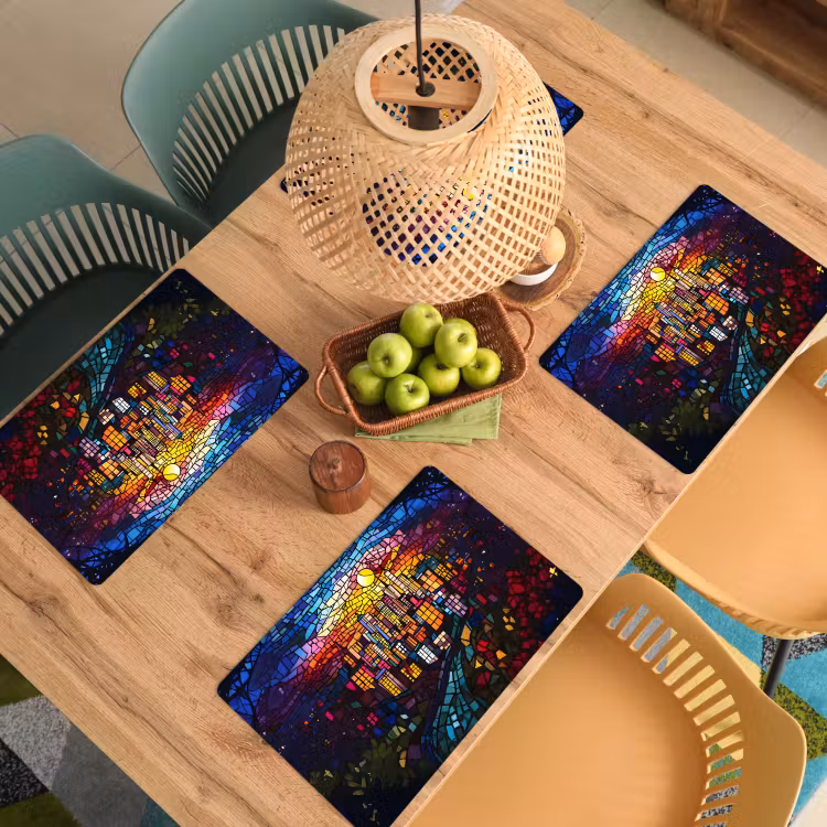 Placemat - 6 stuks - Stad - Maan - Mozaïek - Kleurrijk — 6