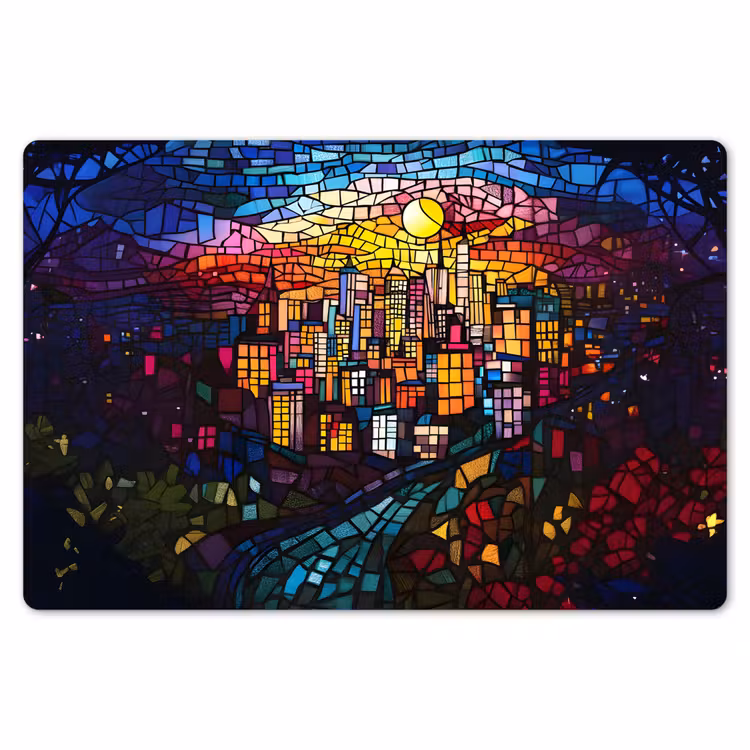 Placemat - 6 stuks - Stad - Maan - Mozaïek - Kleurrijk — 7
