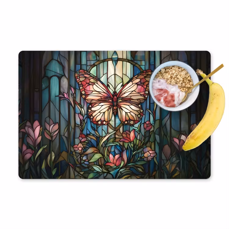 Placemat - 6 stuks - Vlinder - Roze - Bloemen - Bladeren — 1