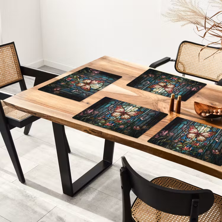 Placemat - 6 stuks - Vlinder - Roze - Bloemen - Bladeren — 5