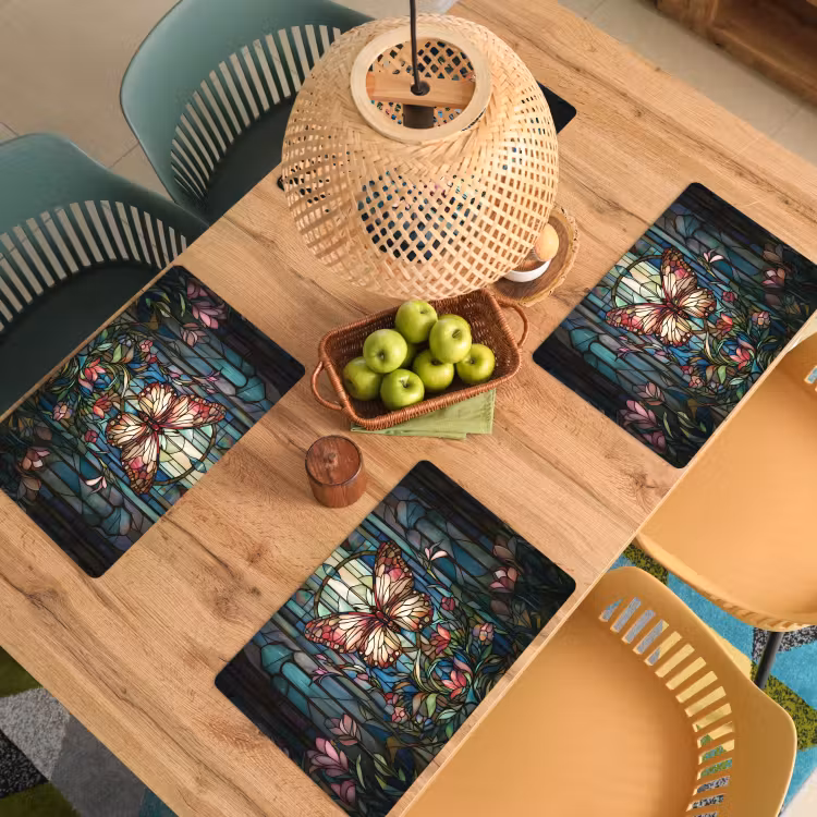 Placemat - 6 stuks - Vlinder - Roze - Bloemen - Bladeren — 6