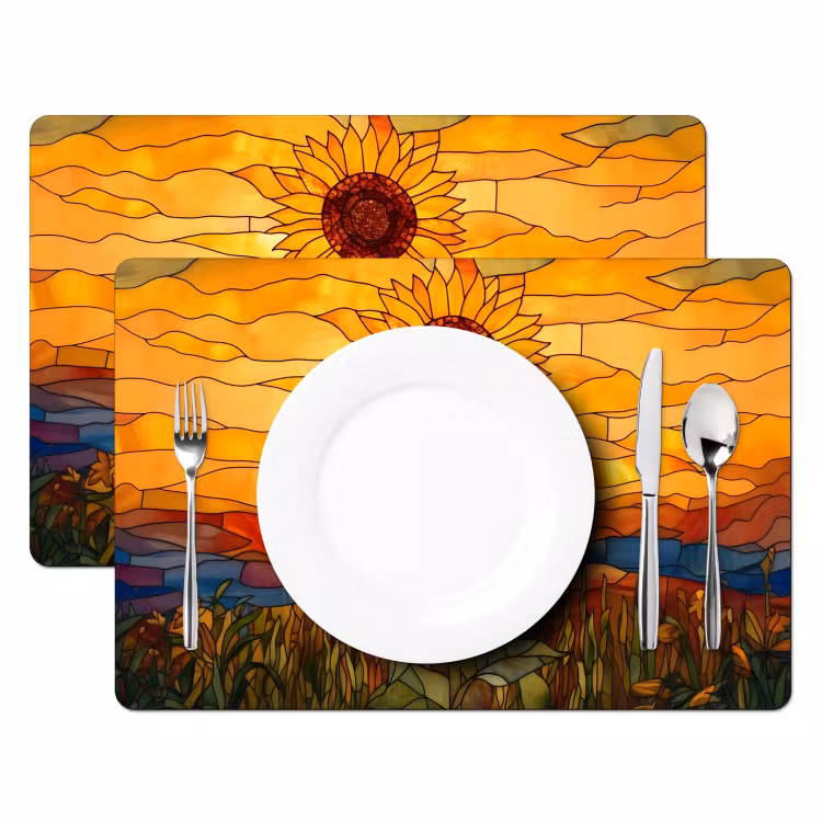 Placemat - 6 stuks - Zonnebloem - Mozaïek - Zonsondergang - Geel — 2