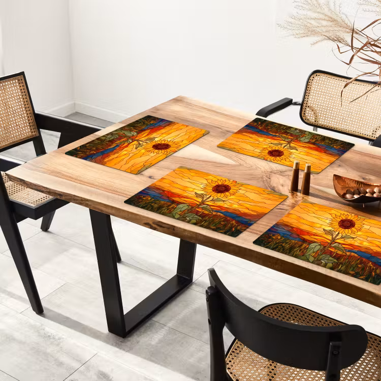 Placemat - 6 stuks - Zonnebloem - Mozaïek - Zonsondergang - Geel — 5