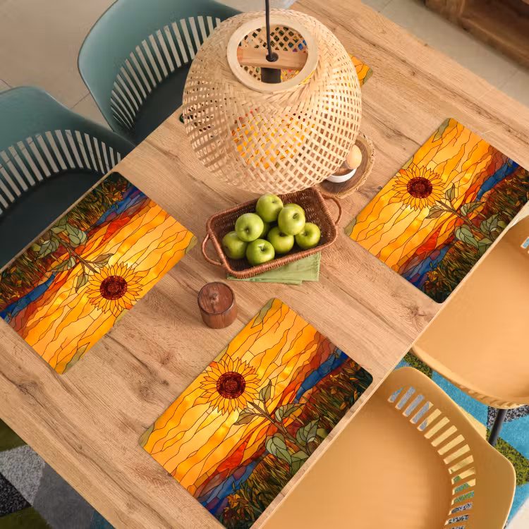 Placemat - 6 stuks - Zonnebloem - Mozaïek - Zonsondergang - Geel — 6