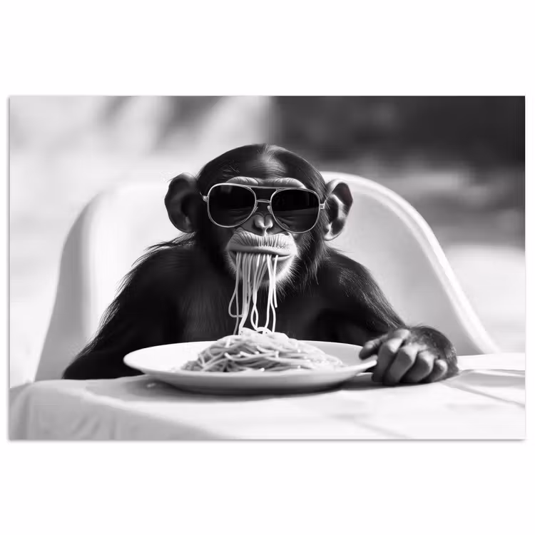 Poster - Aap - Spaghetti - Zonnebril - Zwart wit - Cool - Dier — 1