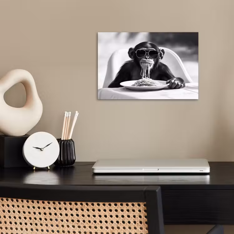 Poster - Aap - Spaghetti - Zonnebril - Zwart wit - Cool - Dier — 2