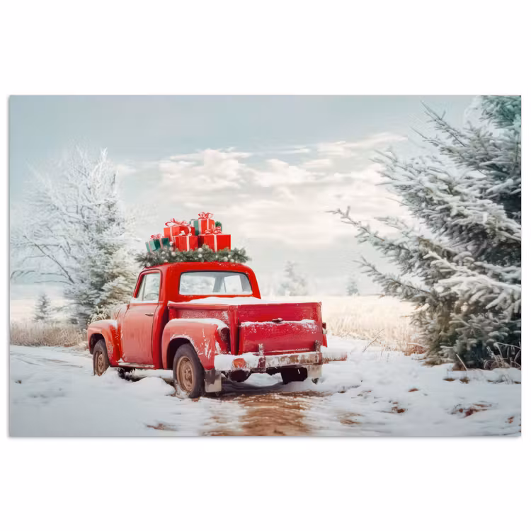 Poster - Auto - Rood - Cadeaus - Winter - Sneeuw - Kerst — 1