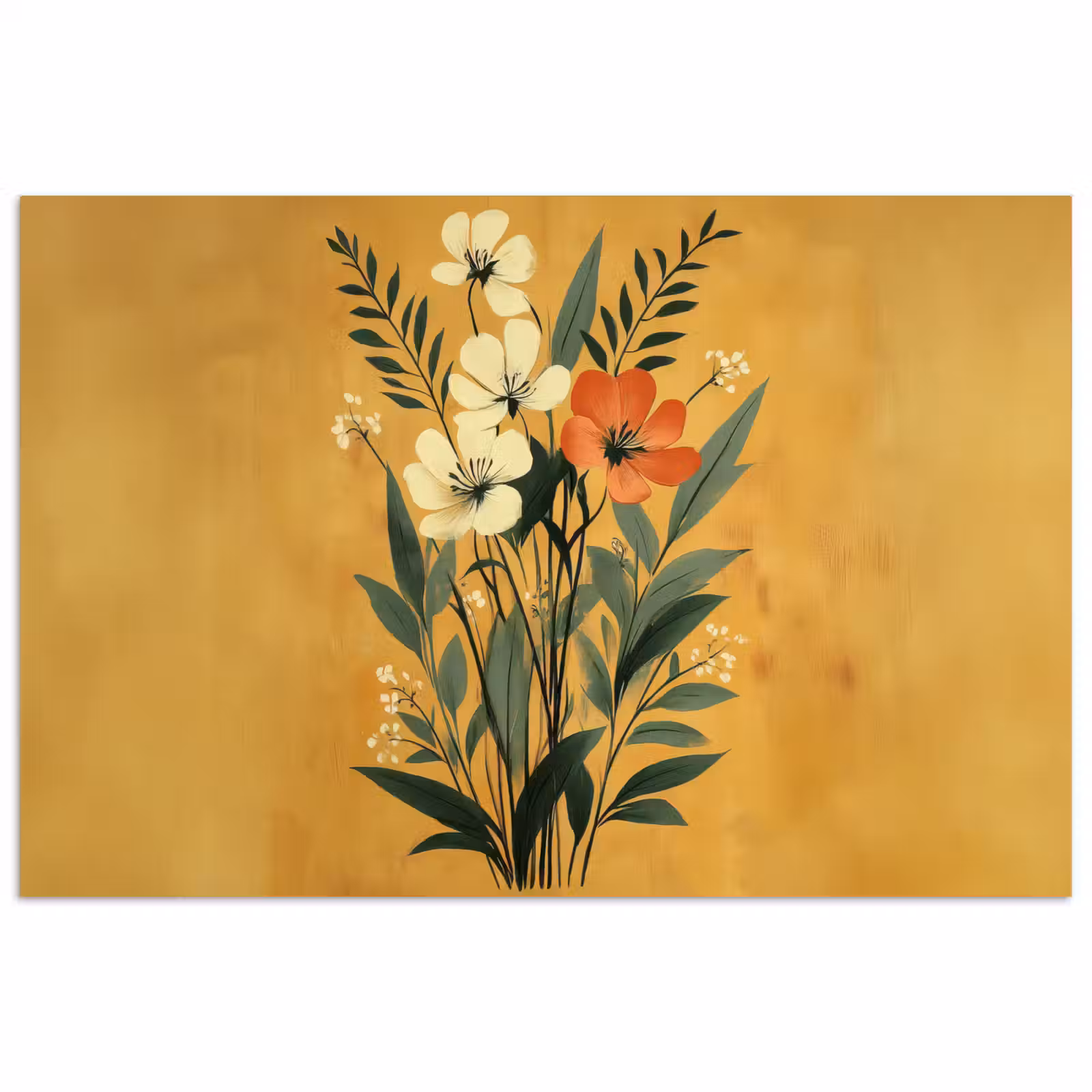 Poster - Bladeren - Boeket - Bloemen - Geel — 1