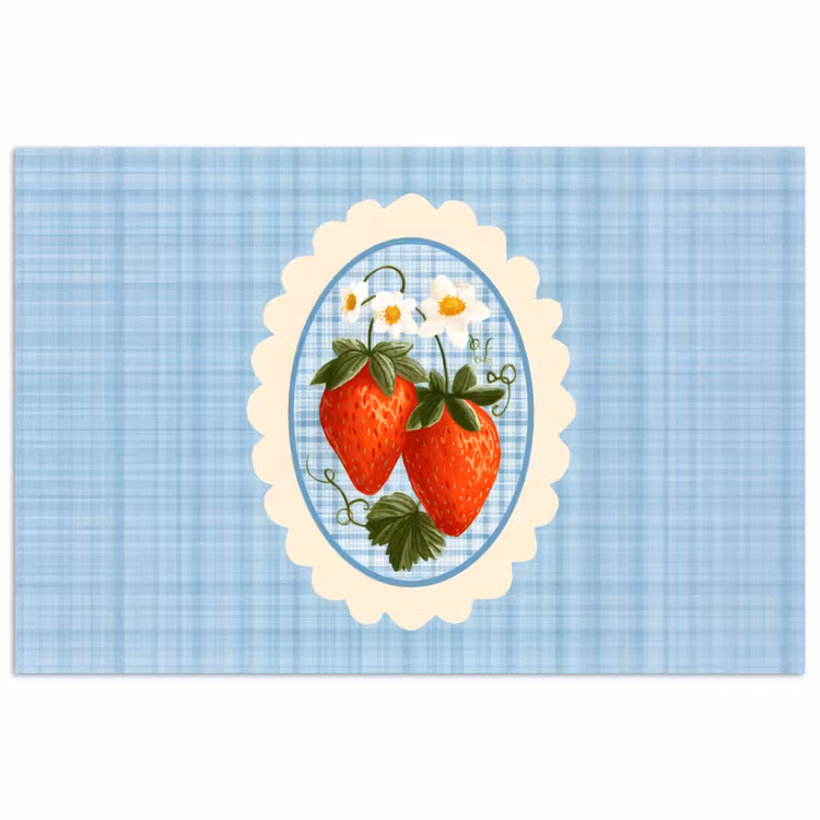 Poster - Aardbeien - Lijst - Rood - Geruit — 1