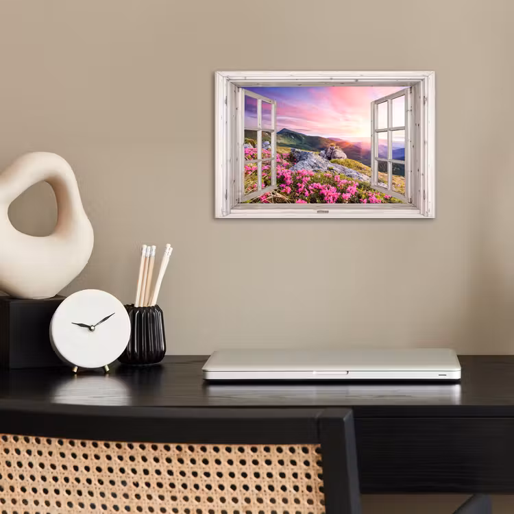 Poster - Bergen - Landschap - Doorkijk - Bloemen - Avond - Roze — 2