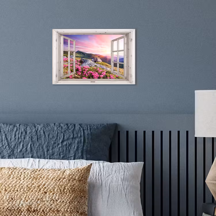 Poster - Bergen - Landschap - Doorkijk - Bloemen - Avond - Roze — 3