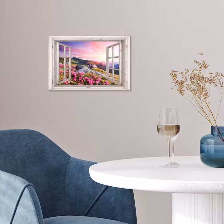 Poster - Bergen - Landschap - Doorkijk - Bloemen - Avond - Roze — 4