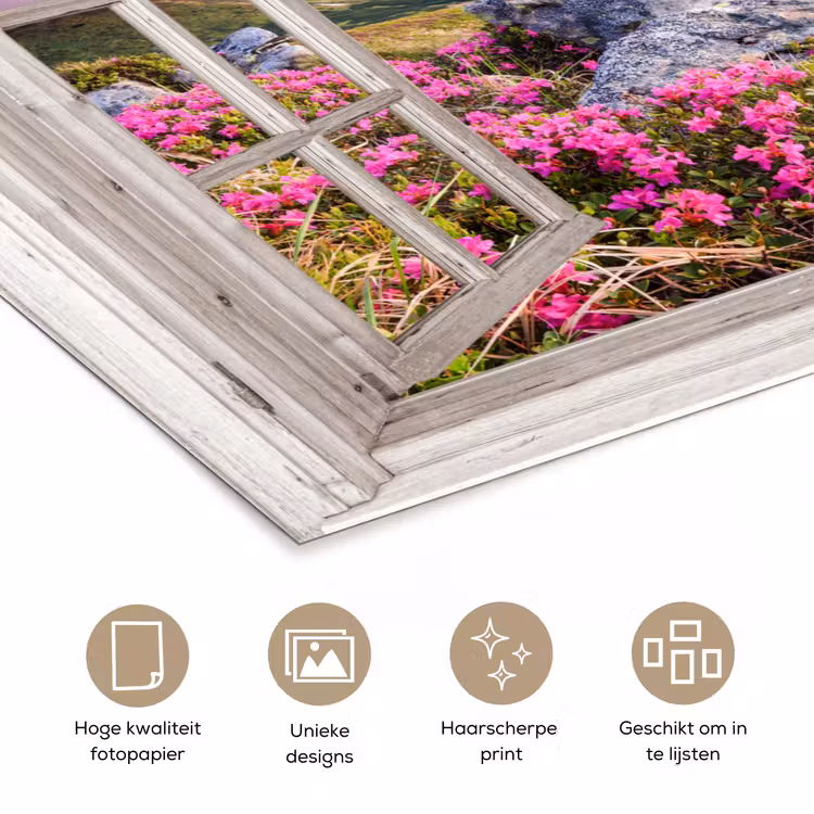 Poster - Bergen - Landschap - Doorkijk - Bloemen - Avond - Roze — 5