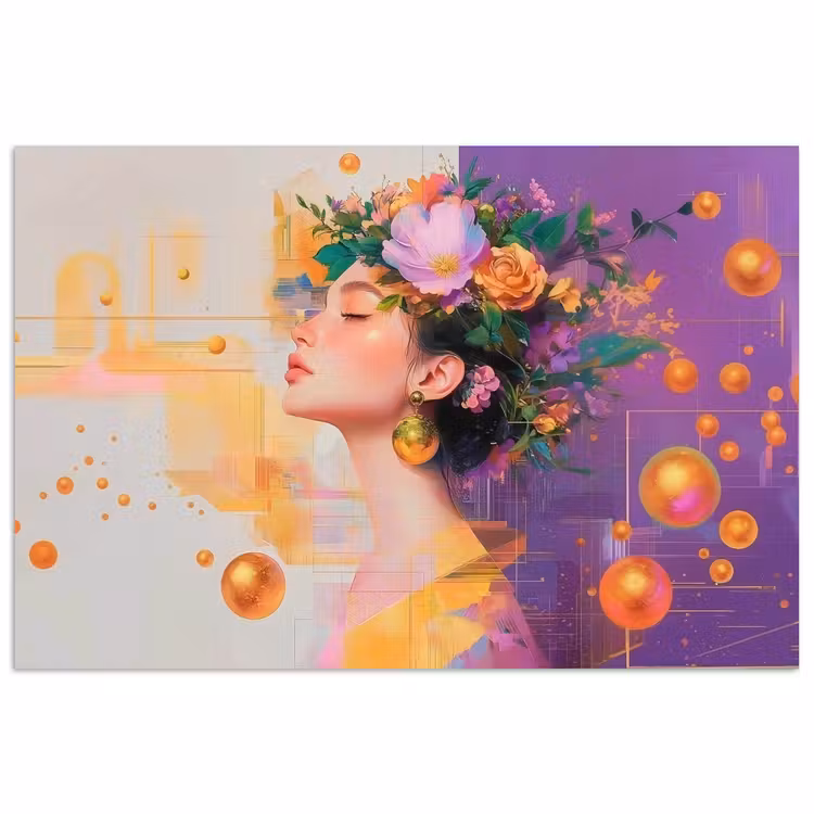 Poster - Abstract - Vrouw - Bloemenkroon - Goud — 1