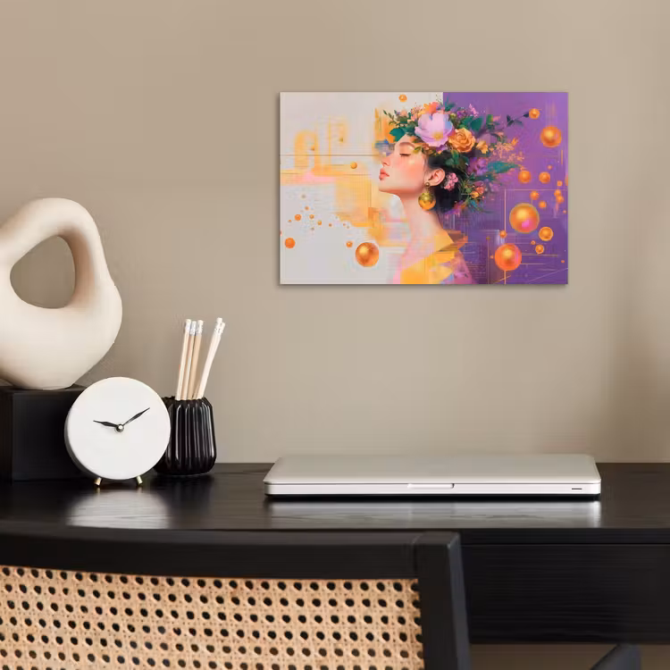 Poster - Abstract - Vrouw - Bloemenkroon - Goud — 2