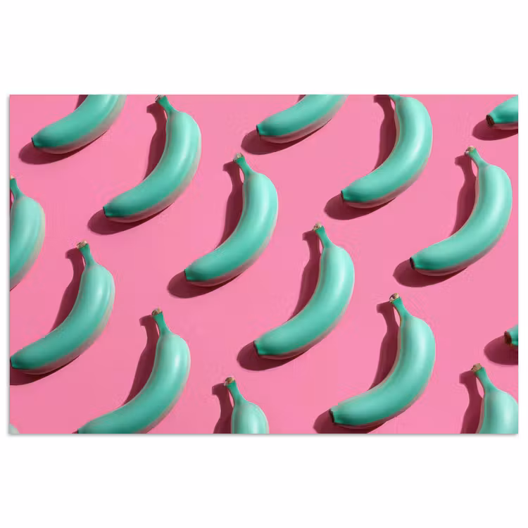 Poster - Bananen - Patroon - Blauw - Roze — 1