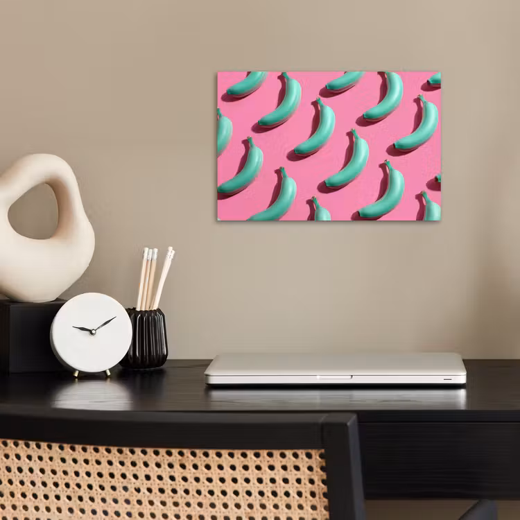 Poster - Bananen - Patroon - Blauw - Roze — 2