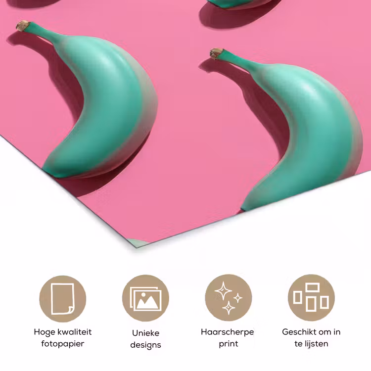 Poster - Bananen - Patroon - Blauw - Roze — 5