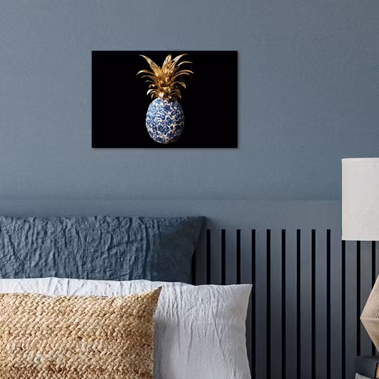 Poster - Ananas - Bloemen patroon - Goud - Delftsblauw — 3