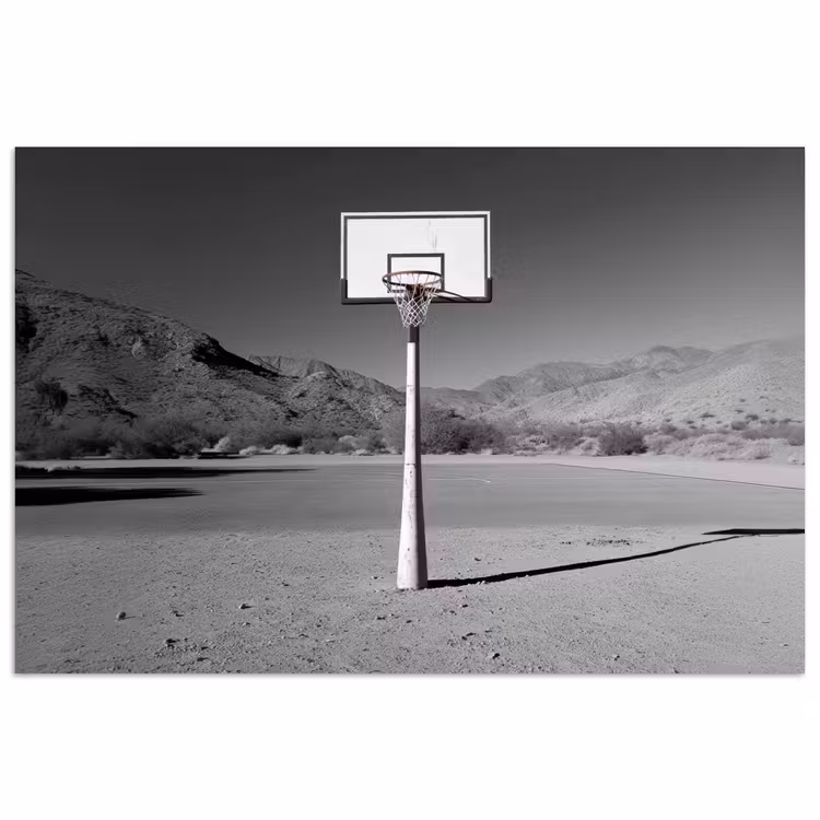 Poster - Basketbalpaal - Landschap - Zand - Wit — 1