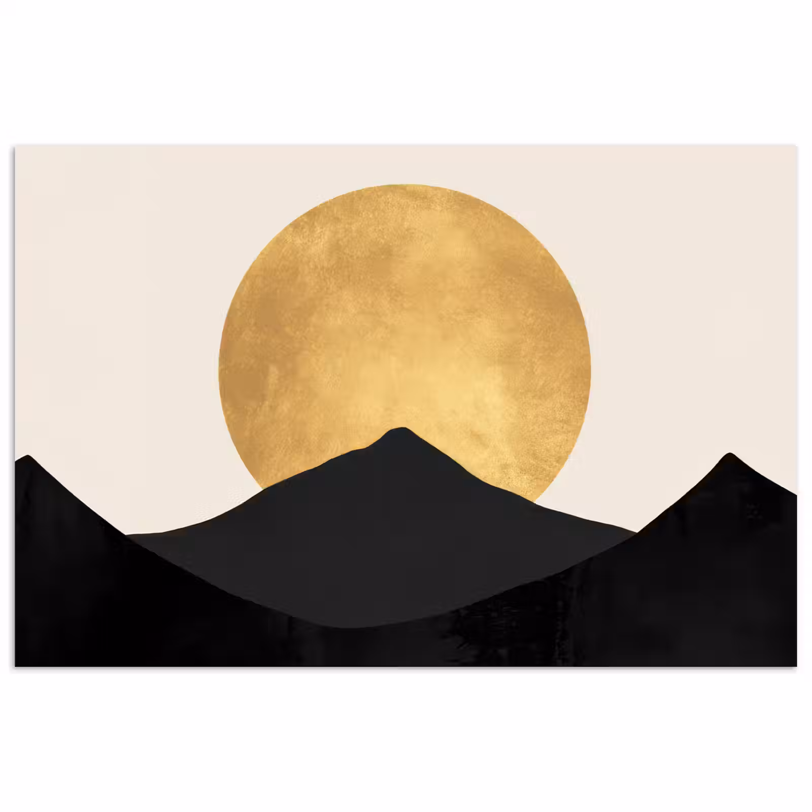 Poster - Bergsilhouetten - Gouden cirkel - Beige — 1