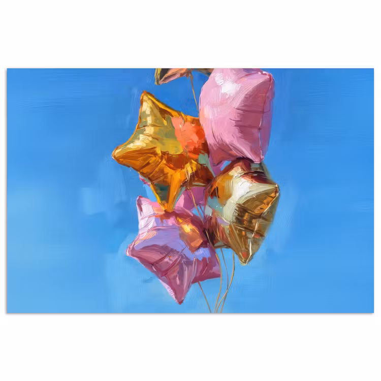 Poster - Ballonnen - Goud - Stervorm - Roze — 1