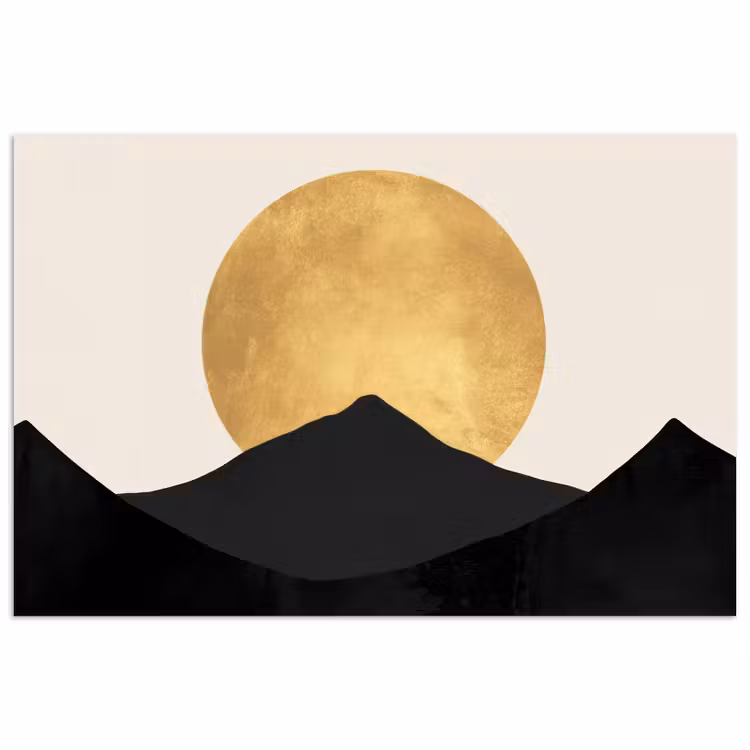 Poster - Bergsilhouetten - Gouden cirkel - Beige — 1
