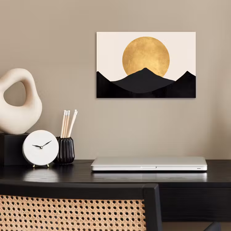 Poster - Bergsilhouetten - Gouden cirkel - Beige — 2