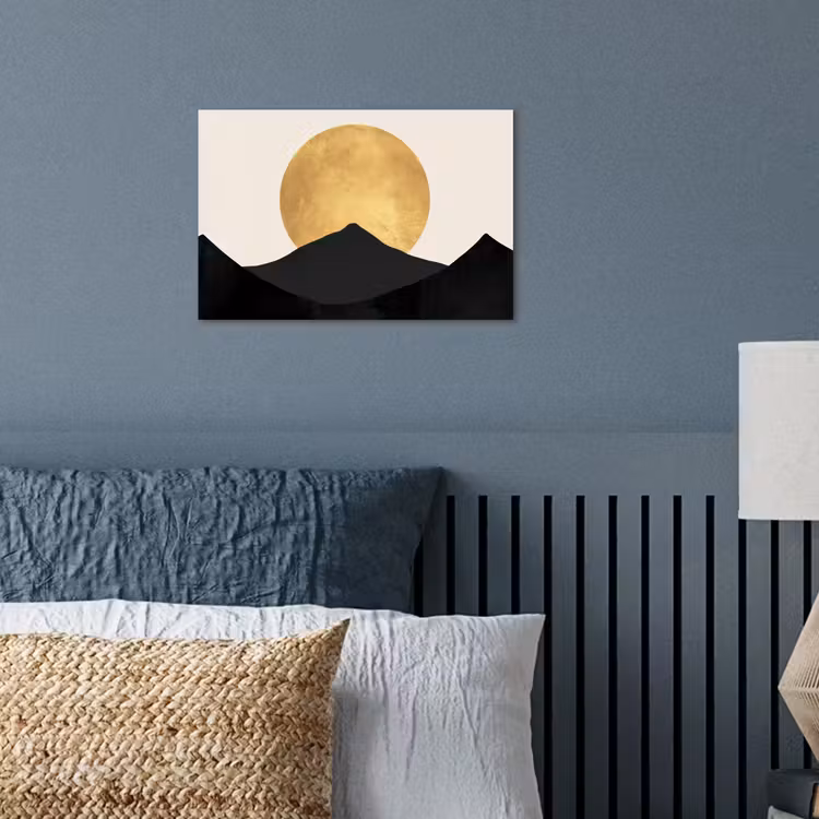 Poster - Bergsilhouetten - Gouden cirkel - Beige — 3