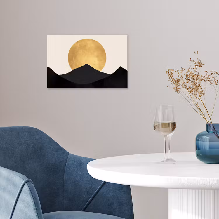 Poster - Bergsilhouetten - Gouden cirkel - Beige — 4