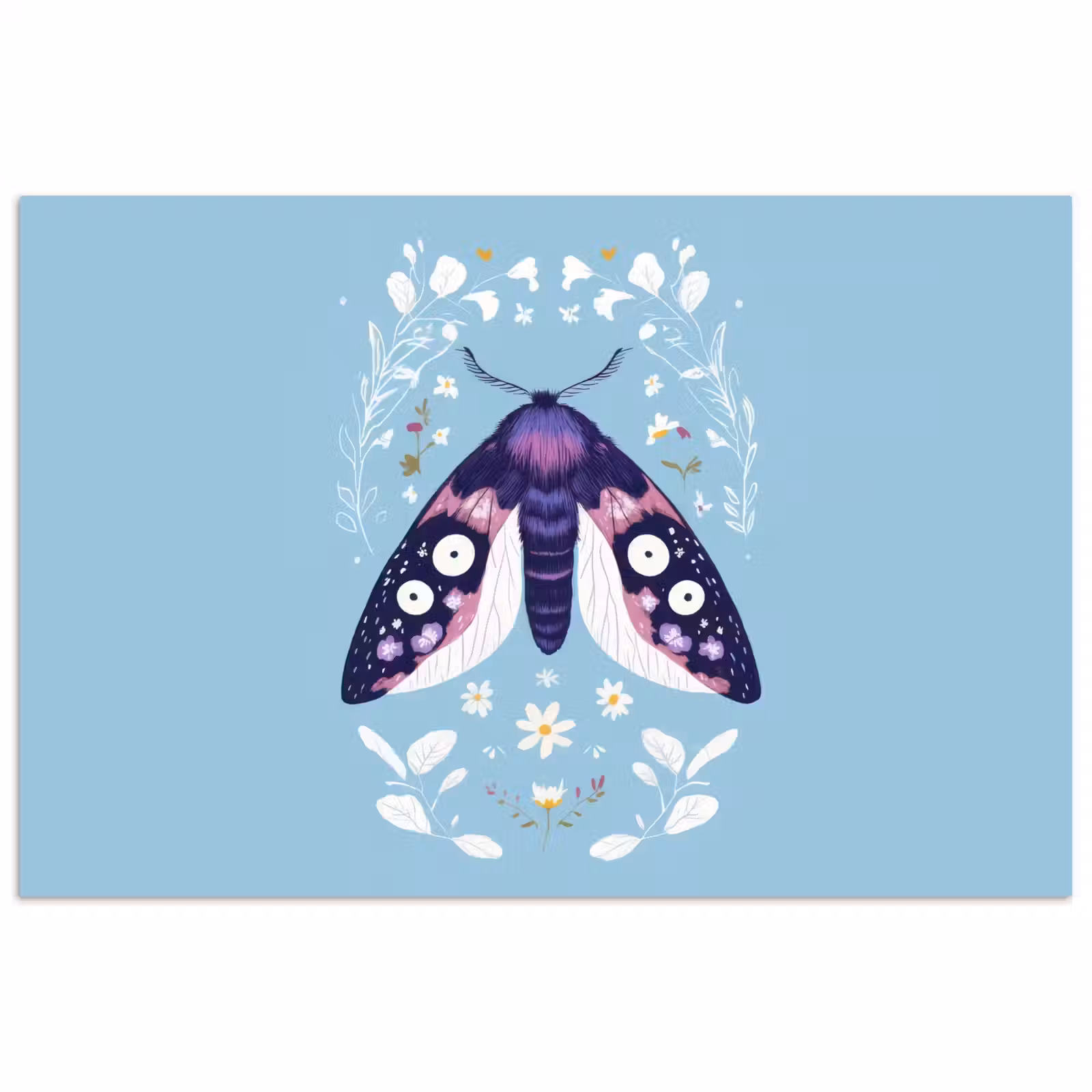 Poster - Bladeren - Wit - Vlinder - Insect — 1