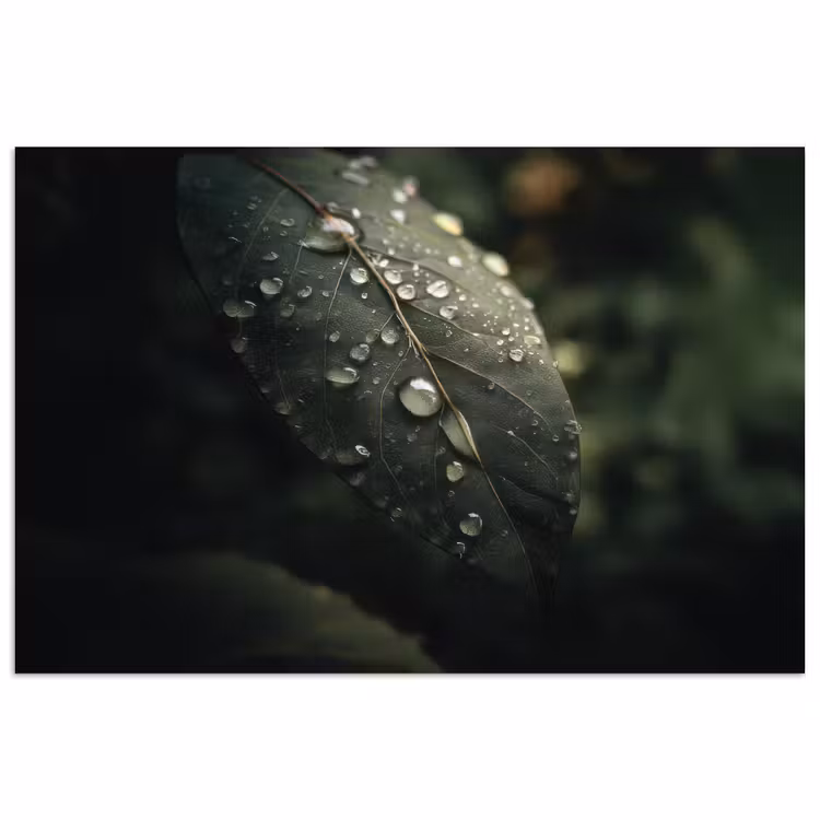 Poster - Blad - Groen - Nerven - Regendruppels — 1