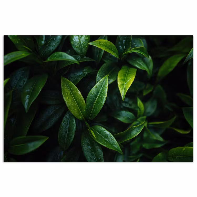 Poster - Bladeren - Regendruppels - Licht - Groen — 1
