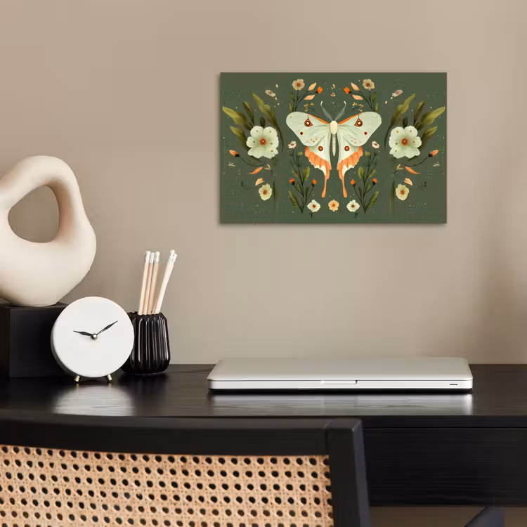 Poster - Bloemen - Bladeren - Olijfgroen - Vlinder — 2