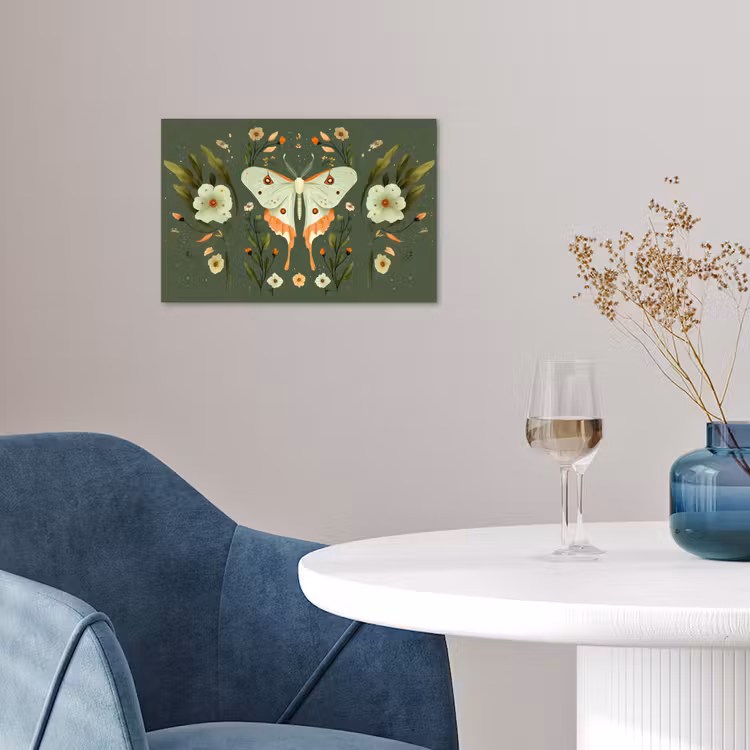 Poster - Bloemen - Bladeren - Olijfgroen - Vlinder — 4