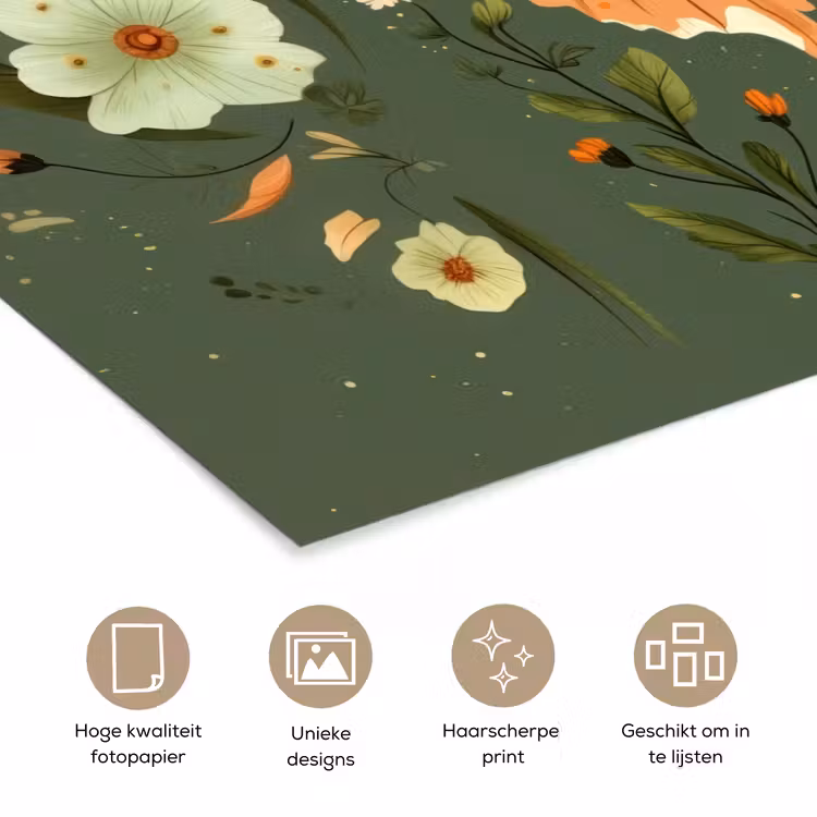 Poster - Bloemen - Bladeren - Olijfgroen - Vlinder — 5