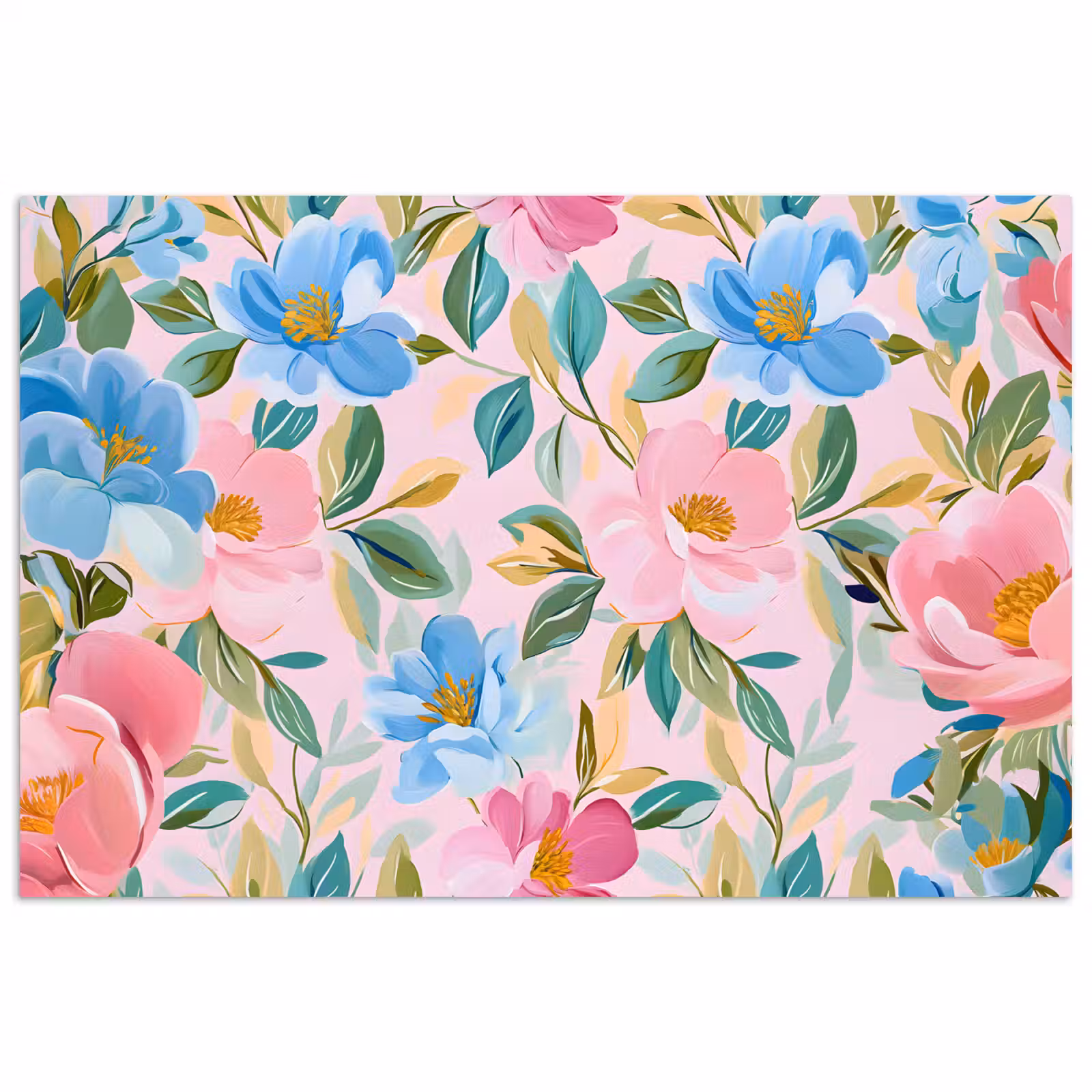 Poster - Blauw - Roze - Bloemen — 1
