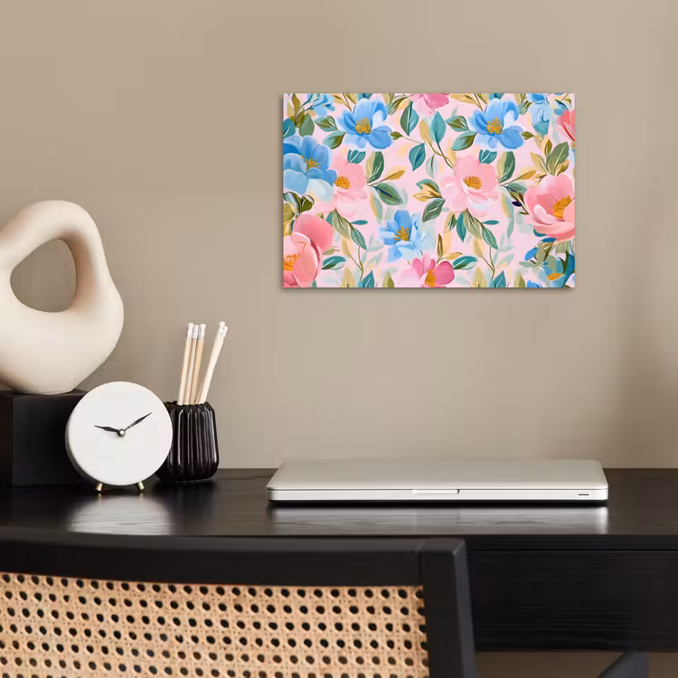 Poster - Blauw - Roze - Bloemen — 2