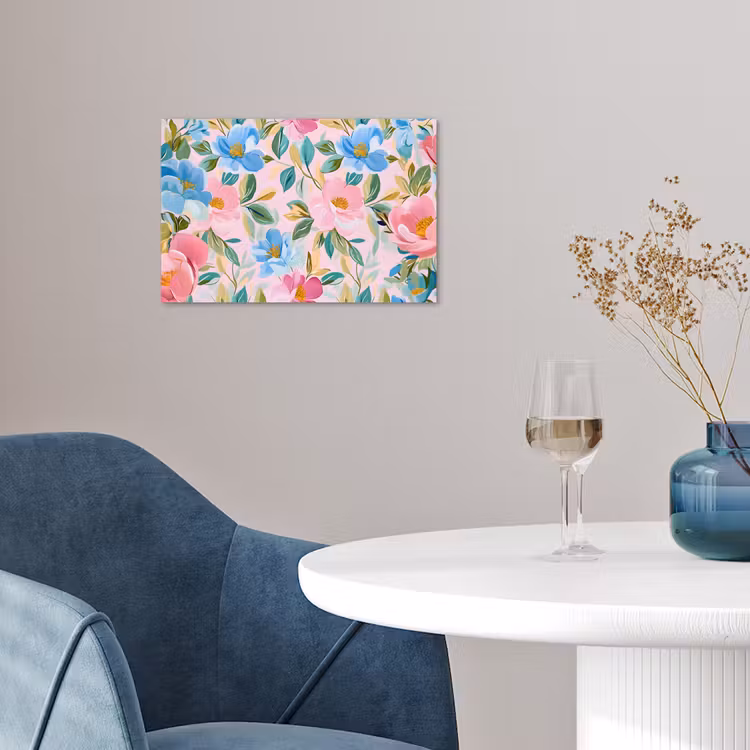 Poster - Blauw - Roze - Bloemen — 4